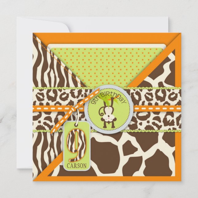 Jungle Monkey Neuvième anniversaire Invitation Ora (Devant)