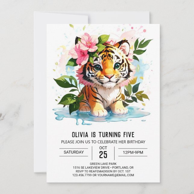Jungle Princess Tiger Cub Anniversaire Invitation (Devant)