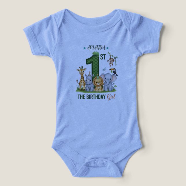 Jungle Safari 1st Birthday Girl Baby Bodysuit (Design Recto)