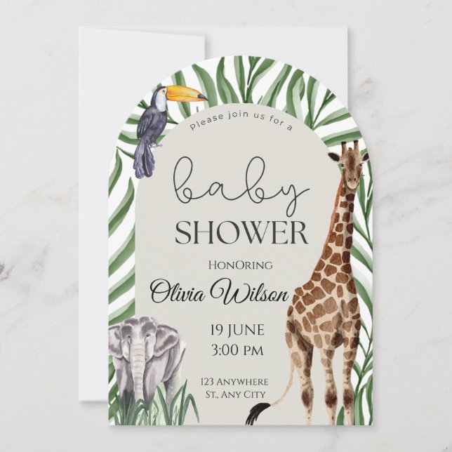 Jungle Safari Animals Baby Shower Invitation  (Devant)