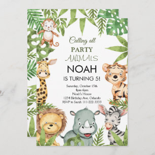 Jungle Safari Animaux Anniversaire Fête Invitation