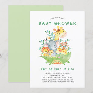 Jungle Safari Animaux Baby Shower Invitations