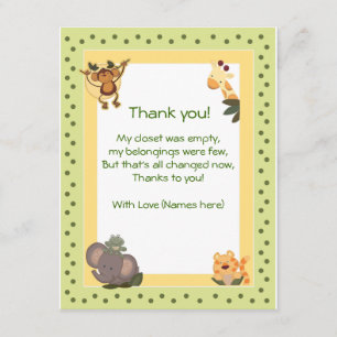 Jungle Safari Animaux Baby shower Merci notes