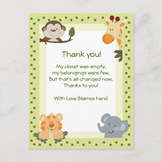 Jungle Safari Animaux Baby shower Merci notes