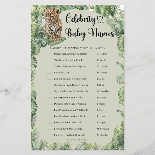Jungle Safari Animaux Celebrity Baby Names jeu (Devant)