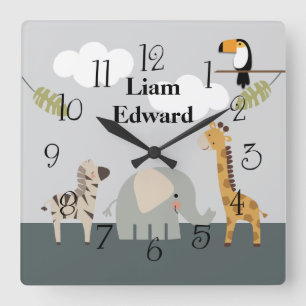 Jungle Safari Animaux Nursery Horloge murale