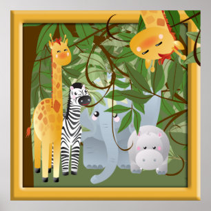 Jungle Safari Animaux Salle Enfants Poster