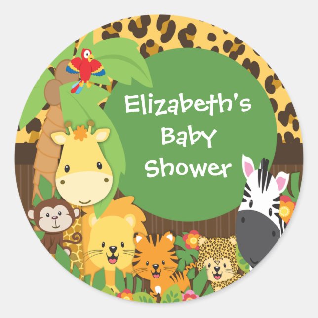 Jungle Safari Baby Animaux Stickers Baby shower (Devant)