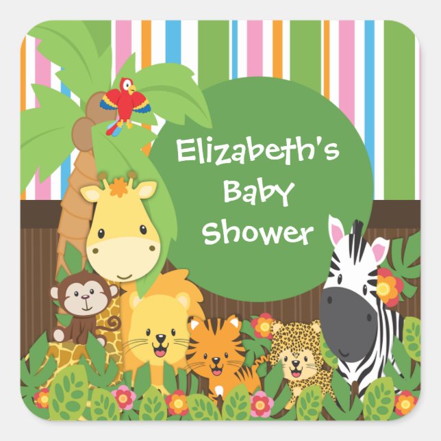 Jungle Safari Baby Animaux Stickers Baby shower (Devant)