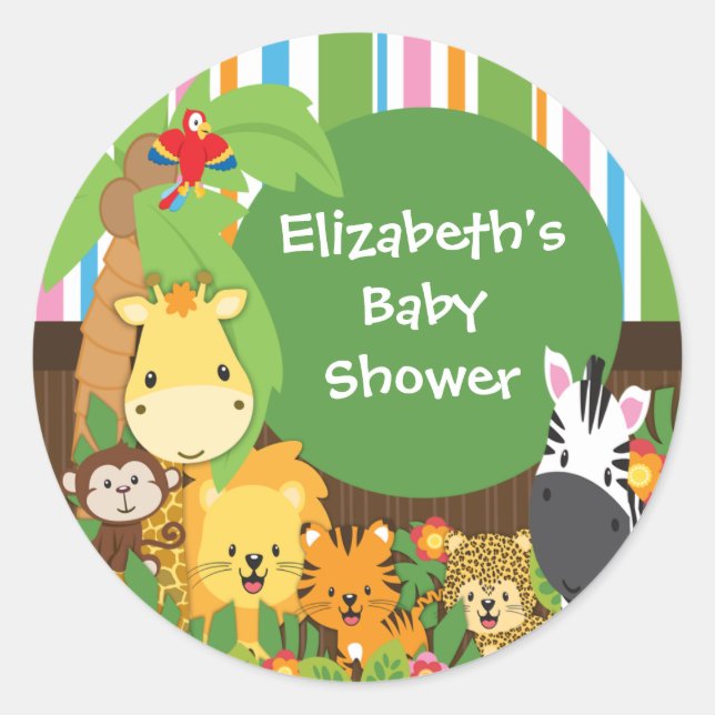 Jungle Safari Baby Animaux Stickers Baby shower (Devant)
