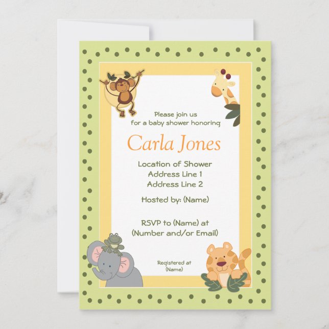 Jungle Safari Baby Shower Invitations 5 x 7 taille (Devant)