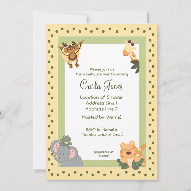 Jungle Safari Baby Shower Invitations 5 x 7 taille (Devant)