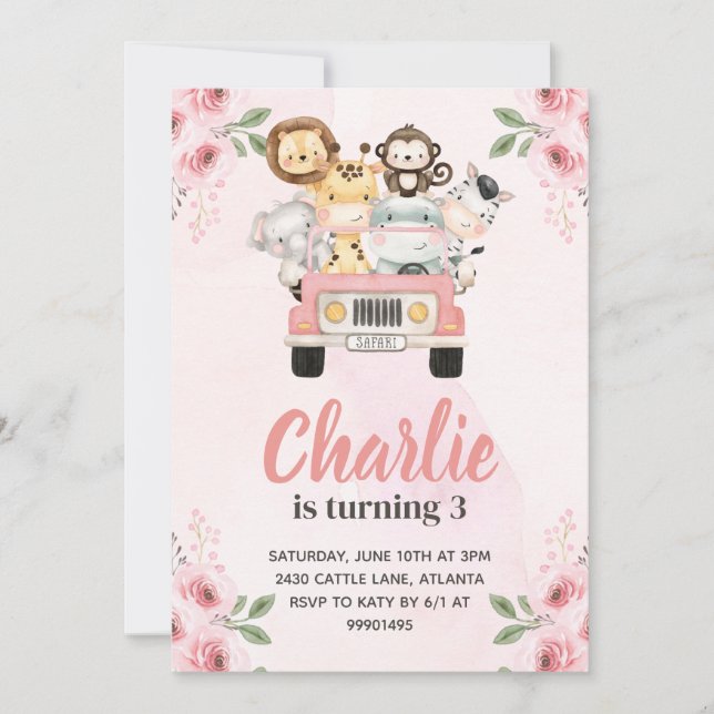 Jungle Safari Birthday Invitation (Devant)
