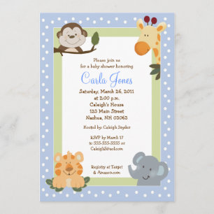Jungle Safari Blue 5x7 Baby Shower Invitations