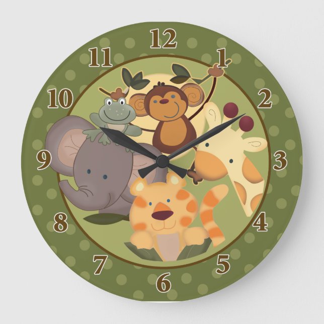 Jungle Safari Dark Green Wall Horloge (Recto)
