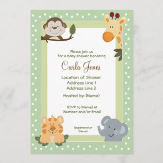 Jungle Safari Green 5x7 Baby Shower Invitations