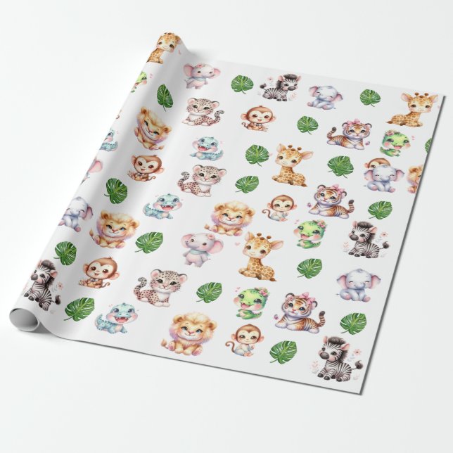 Jungle Safari Motif papier cadeau enveloppement  (Déroulé)
