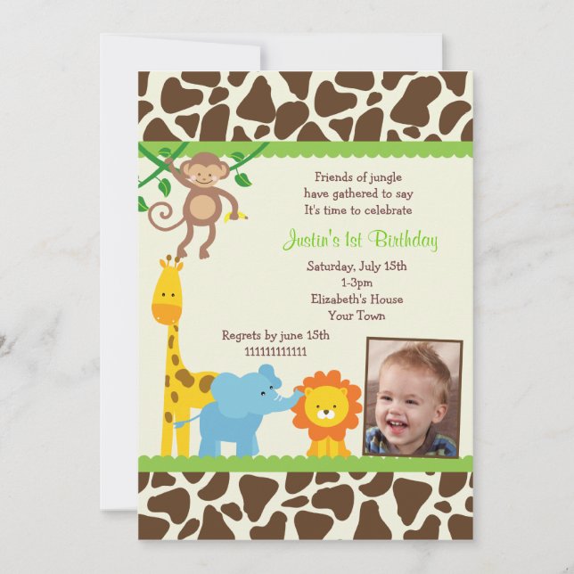 Jungle Safari photo Invitations d'anniversaire (Devant)