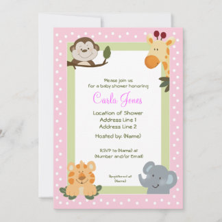 Jungle Safari rose 5x7 Invitations de douche bébé