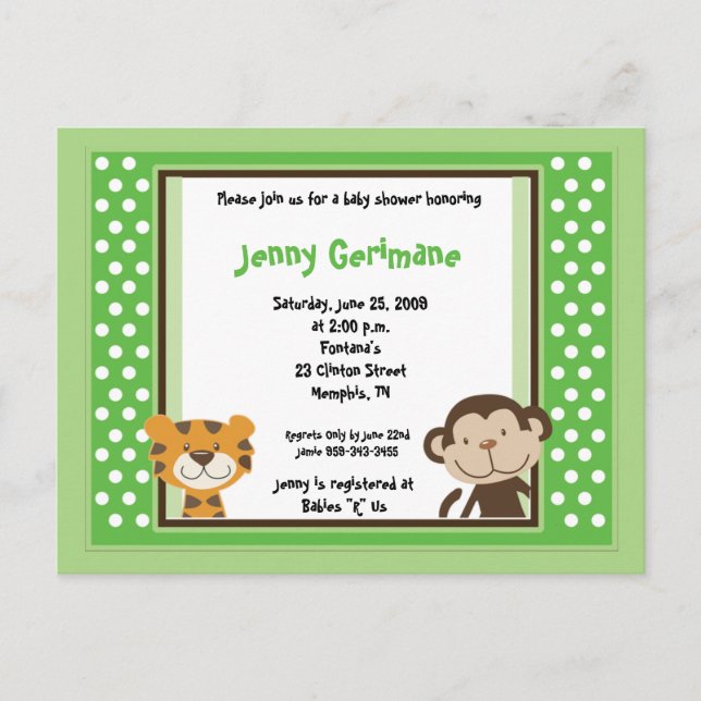 Jungle Tales Safari Green Baby shower Invitation (Devant)