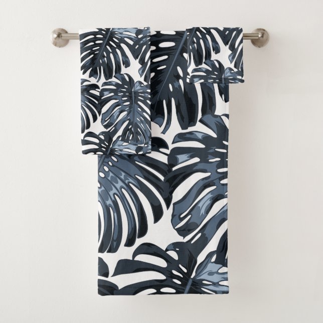 Jungle tropicale Feuilles Bleu foncé Blanc moderne (En situation)