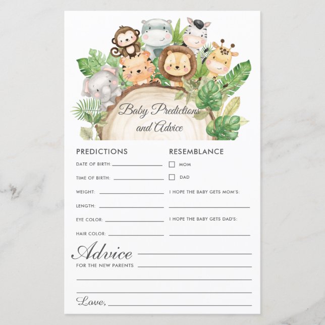 Jungle Vert Baby Prédictions et conseils Douche (Devant)