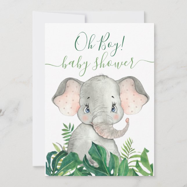 Jungle Watercolor Baby shower Elephant Invitation (Dos)