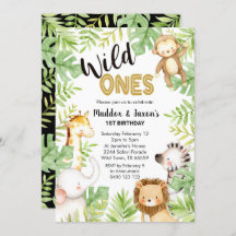 Jungle Wild Ones 1er Anniversaire Invitation Twins