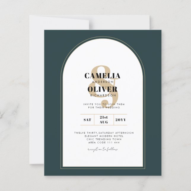 JUNIPER Green Gold Wedding INVITE QR Code moderne (Devant)