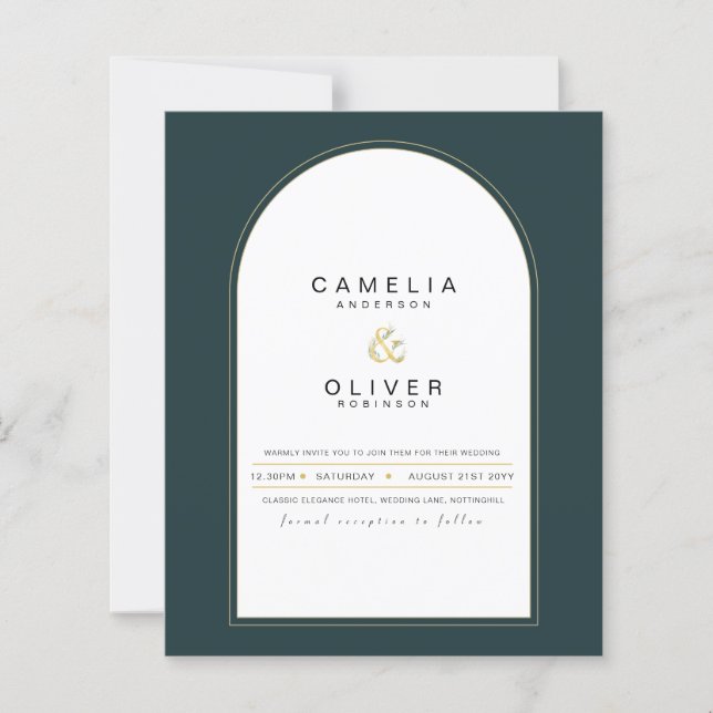 JUNIPER Green Gold Wedding INVITE QR Code moderne (Devant)