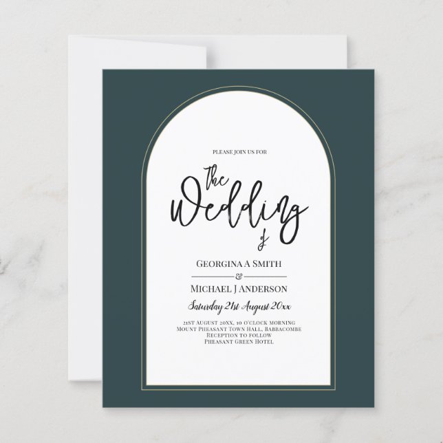 JUNIPER Green Gold Wedding INVITE QR Code moderne (Devant)