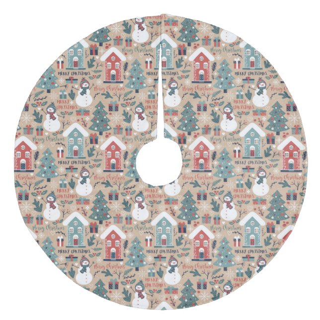Jupon De Sapin En Molleton Arbres de Noël, Snowmen, Dons et Maisons (Devant)