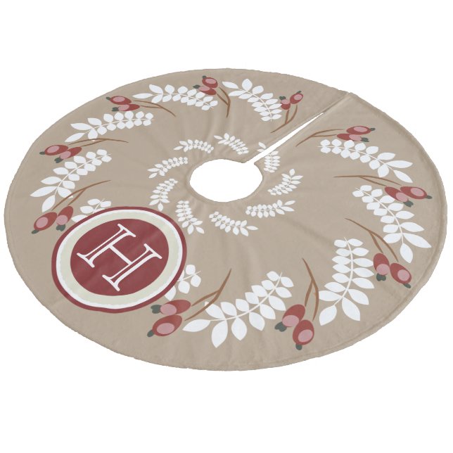 Jupon De Sapin En Molleton Baies rouges et monogramme de fougères blanches (Angle)
