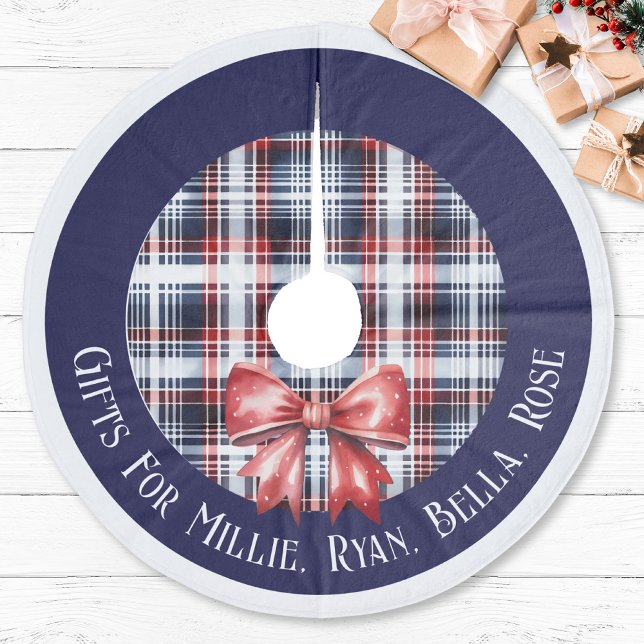 Jupon De Sapin En Molleton Cadeaux Personnalisés Pour Enfants Nom Marine Roug (Personalized Gifts For Kids Name Navy Red Plaid Tartan Fleece Tree Skirt Christmas Farmhouse family )