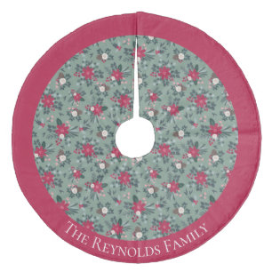 Jupon De Sapin En Molleton Fleurs de Noël Rouge Blanc Vert Personnalisées