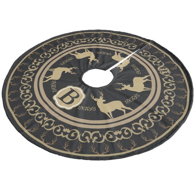 Jupon De Sapin En Molleton Glam Black & Taupe Deer Antlers & Bucks (Angle)