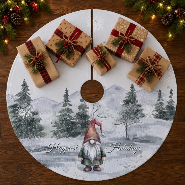 Jupon De Sapin En Molleton Gnome de vacances à l'aquarelle (Watercolor Holiday Gnome Christmas Tree Skirt)