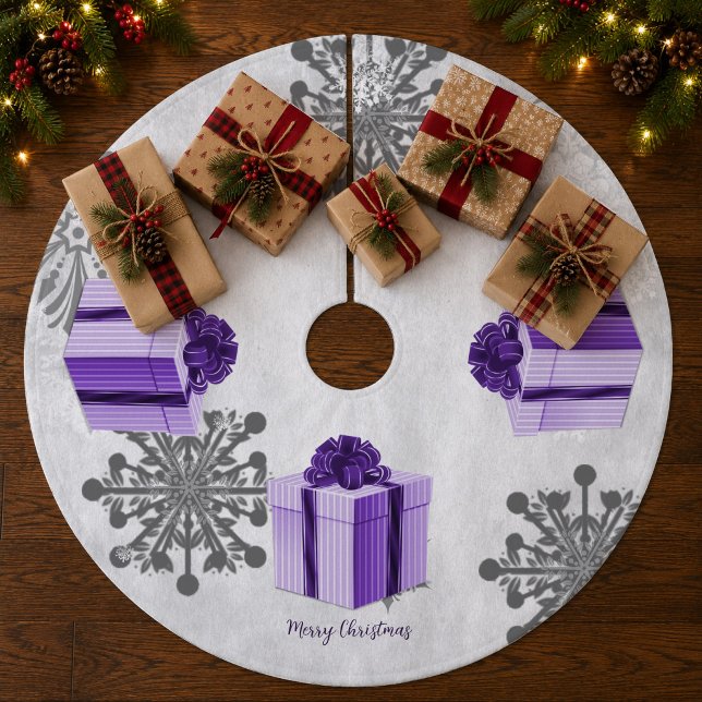 Jupon De Sapin En Molleton Jupe-cadeau de Noël pourpre (Purple Christmas Gift Tree Skirt)
