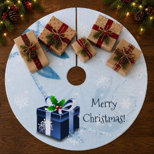 Jupon De Sapin En Molleton Jupe de sapin de Noël bleue pour cadeaux