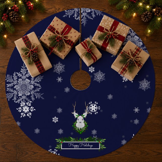 Jupon De Sapin En Molleton Jupe de sapin de Noël Renne Bleu (Blue Reindeer Christmas Tree Skirt)