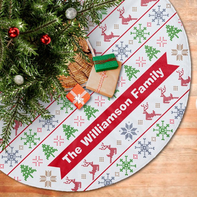 Jupon De Sapin En Molleton Monogramme moderne Nordic Knit Ugly Sweater rouge  (Créateur téléchargé)