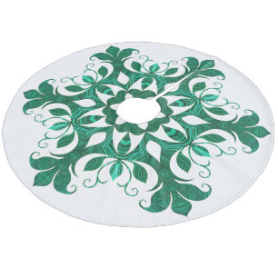 Jupon De Sapin En Molleton Motif de fleur vert de flocon de neige sur le