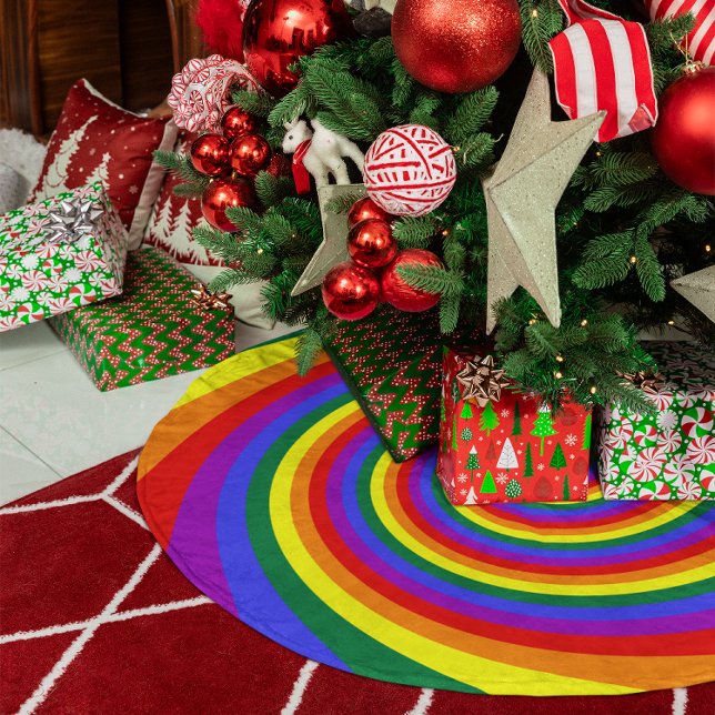 Jupon De Sapin En Molleton Motif de tourbillon arc-en-ciel (Rainbow Twirl Pattern Fleece Tree Skirt)