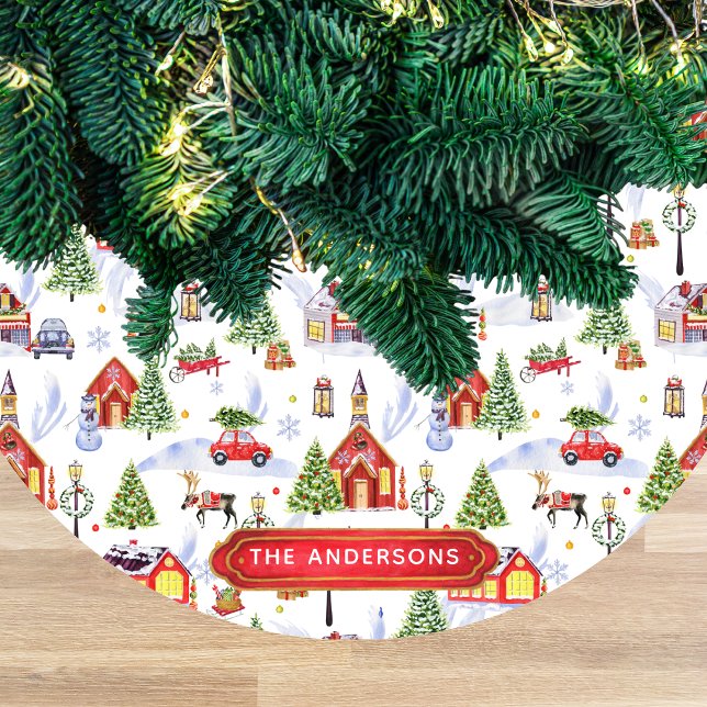 Jupon De Sapin En Molleton Motif d'objets de Noël d'hiver à l'aquarelle (Créateur téléchargé)