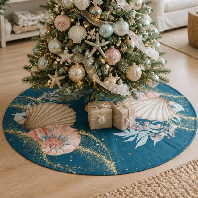 Jupon De Sapin En Molleton Noël Côtier | Coquillages sur Teal | (Créateur téléchargé)