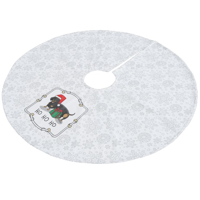 Jupon De Sapin En Molleton Noël Père Noël Dachshund (S noir & tan) Drôle (Angle)