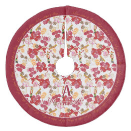 Jupon De Sapin En Molleton Ornement Botanique Fête Épice Écarlate Monogramme