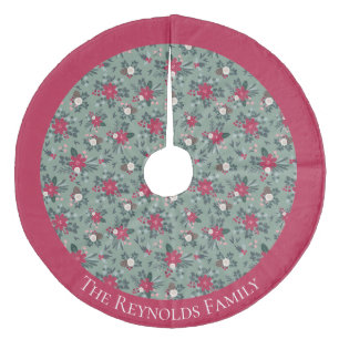 Jupon De Sapin En Molleton Rouge Blanc Vert Fleurs de Noël Personnalisées