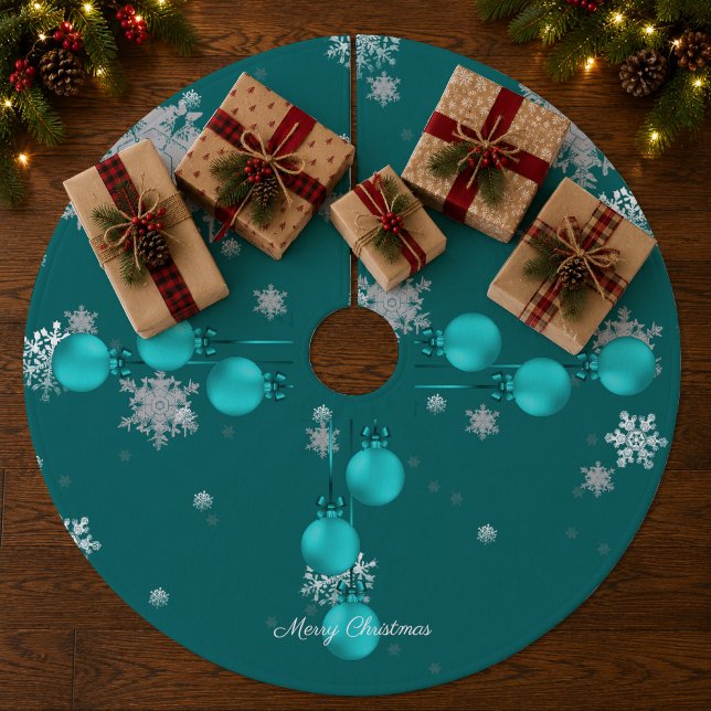 Jupon De Sapin En Molleton Tapis de Noël sarcelle pour arbre (Teal Christmas Ornaments Tree Skirt)
