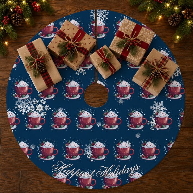 Jupon De Sapin En Molleton Tasse de chocolat chaud de Noël | Bleu (Christmas Cup of Hot Chocolate | Blue Tree Skirt)